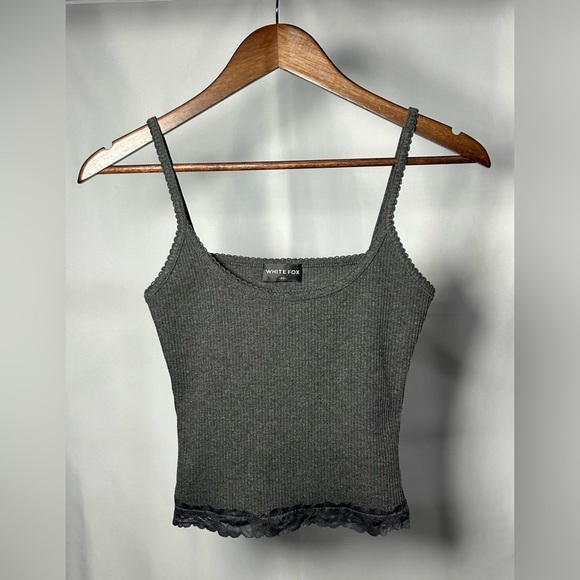 White Fox Boutique Tops - White Fox Grey Lace-trim Cami Sz XS